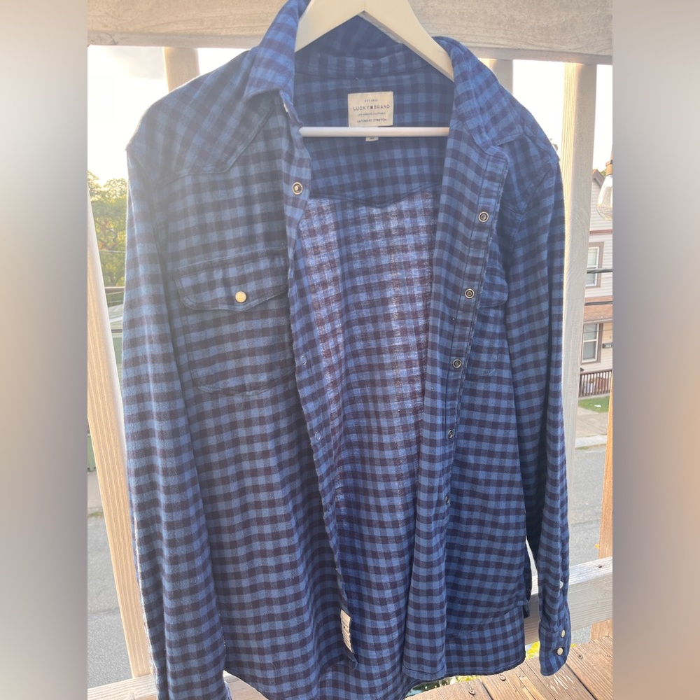 Blue Lucky Brand Saturday Stretch Flannel size L
